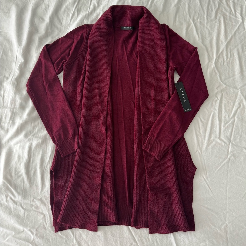 Maroon Long Knit Cardigan
